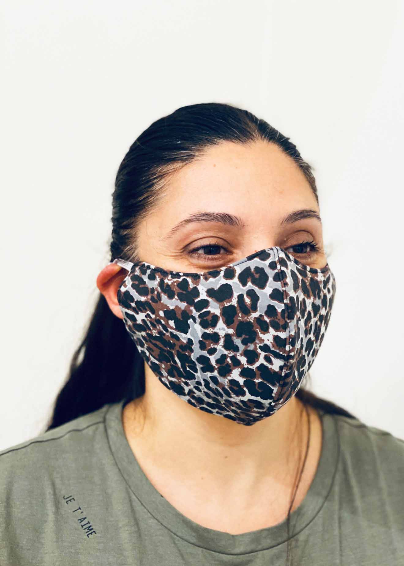 Ladies DHHS Leopard (Grey/Brown) Face Mask by Laundry Box Melbourne