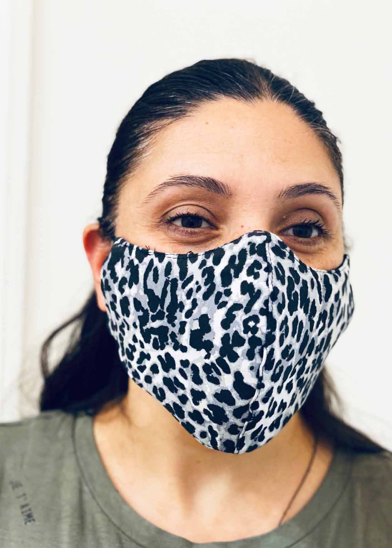 Ladies DHHS Leopard (Grey/White) Face Mask by Laundry Box Melbourne
