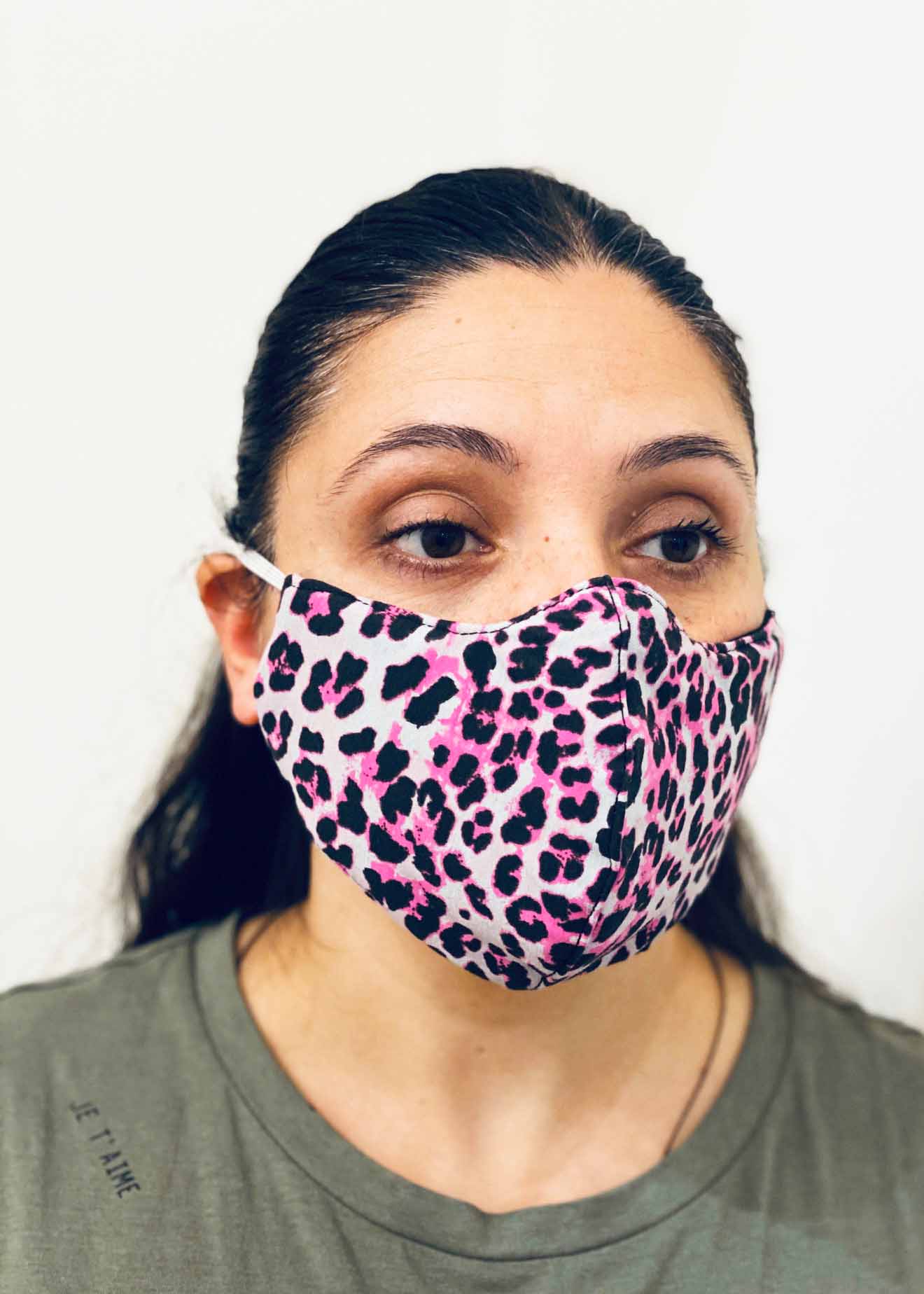 Ladies DHHS Leopard (White/Pink) Face Mask by Laundry Box Melbourne